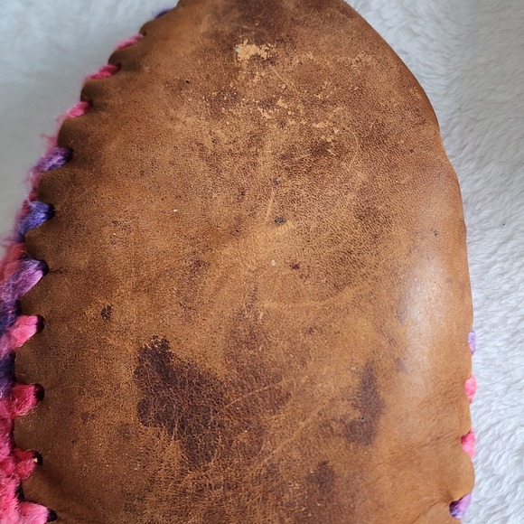 Wool Crochet Slippers Leather Sole Womens Medium Sherpa Wool Lined Cosy Winter - Picture 11 of 13